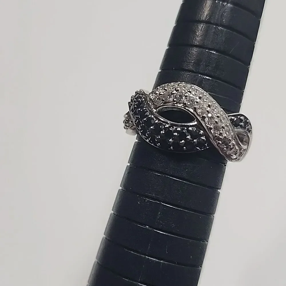 Modern ADI Black Clear CZ Twisted Sterling Silver Plated Band Size 8.75